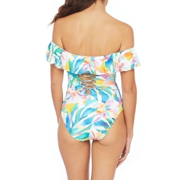 La Blanca Floral Off the Shoulder 4 One Piece Floral Print Swimsuit - Picture 2 of 10